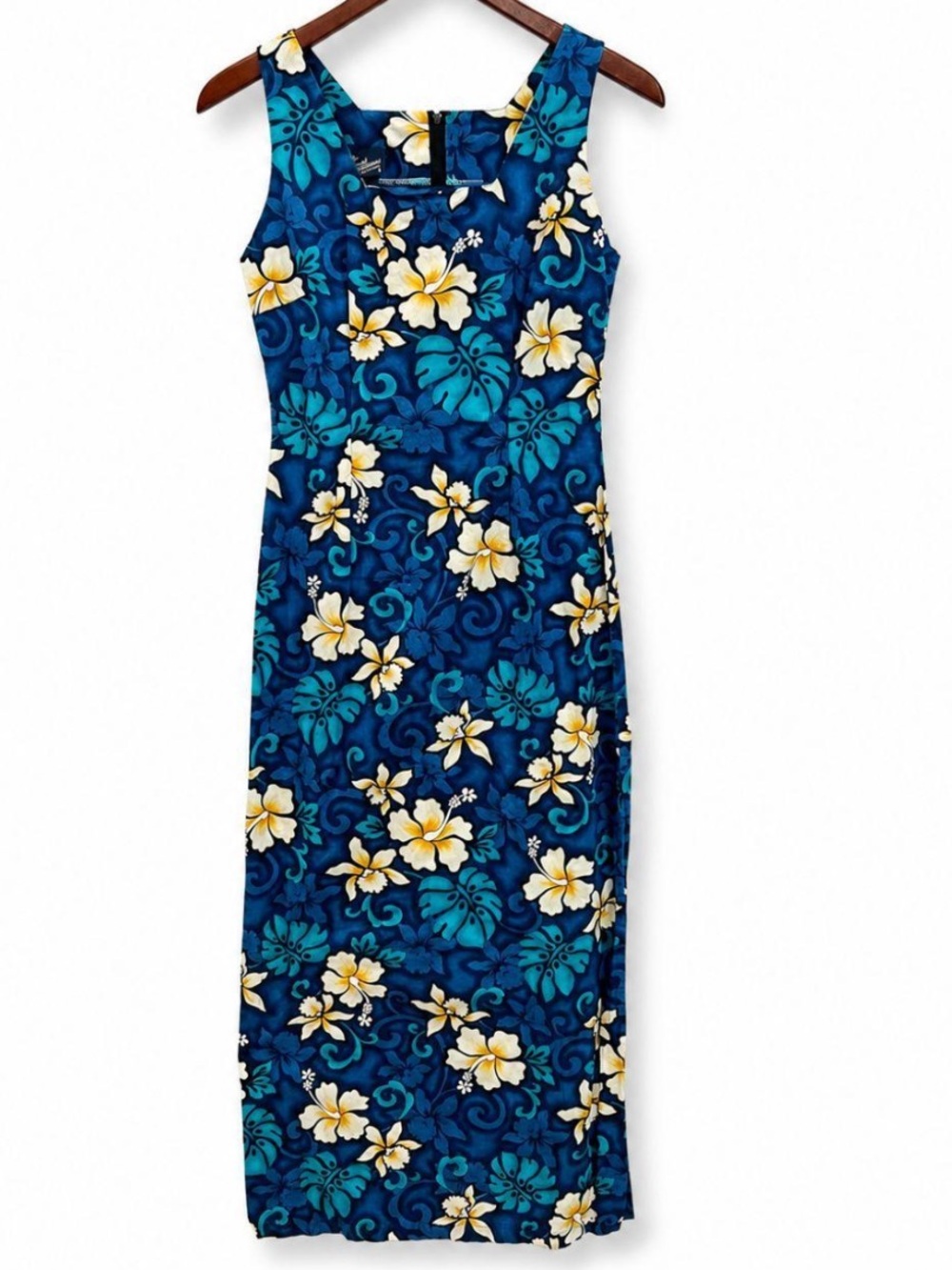 Vintage Y2K Made in Hawaii Dress Floral Print Hibiscus Cotton Maxi Length Dress